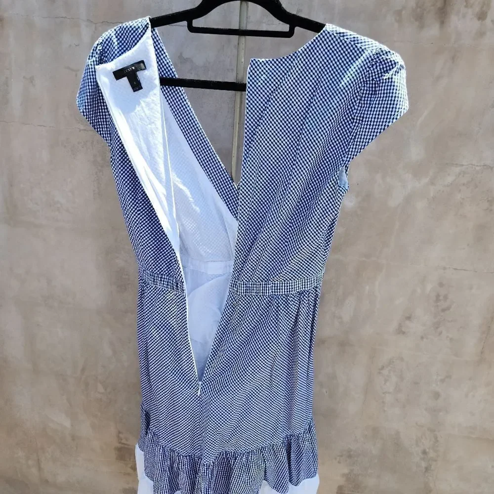J crew faux wrap ruffle gingham dress